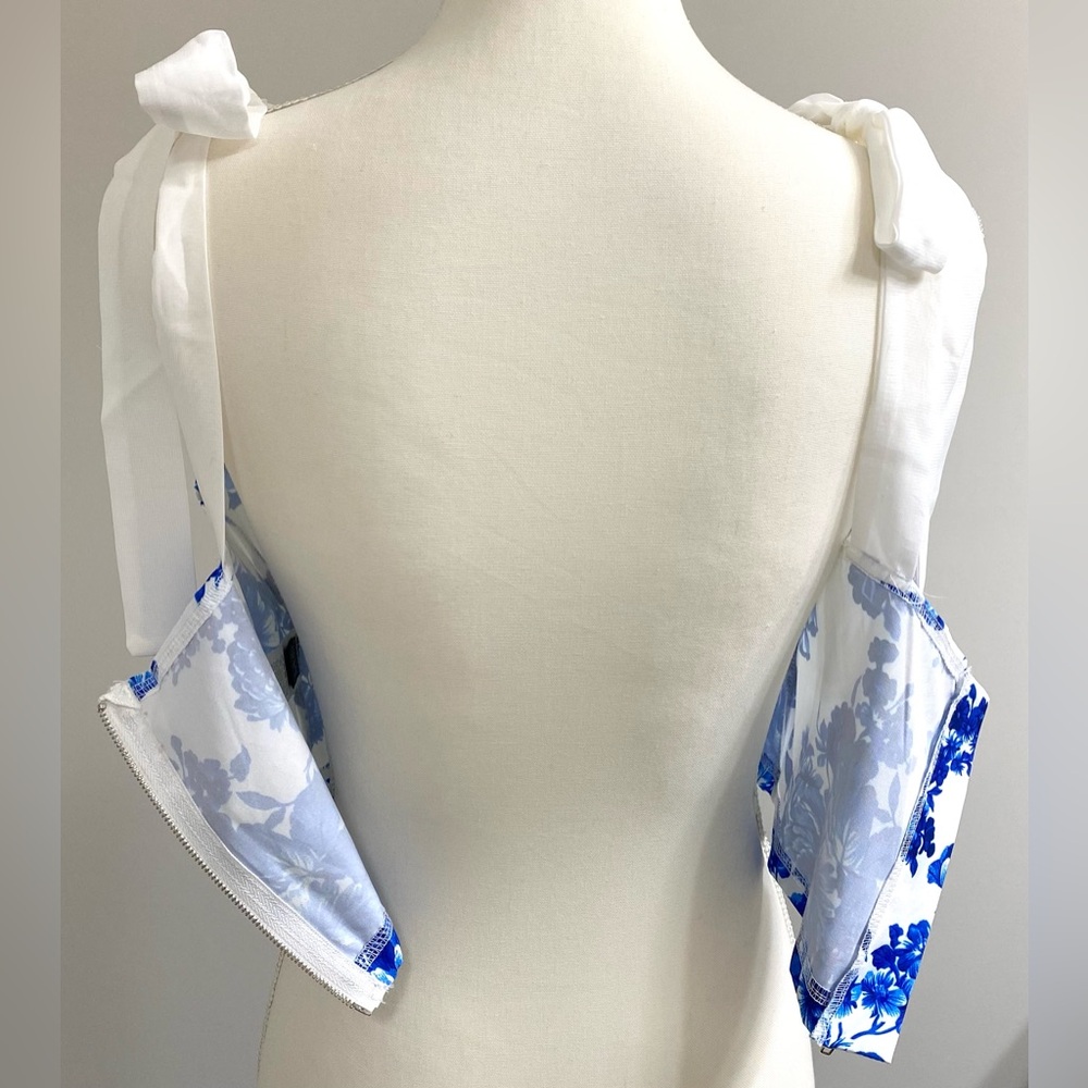Joress Womens M Blue White Floral Corset Crop Top Boho Y2K Fairy Cottagecore - Picture 7 of 14